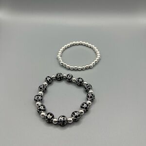 Black and Silver Beaded Soccer Bracelets Set - Handmade #B0286T